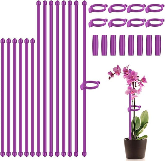 Plant Stakes 17inch &11inch,SupKing Adjustable Length Flower Support Stake 16Pcs Purple Orchid Stick with Clips for Indoor Outdoor Garden Potted Tomato Rose Amaryllis Vegetables Comes with 20 Ties