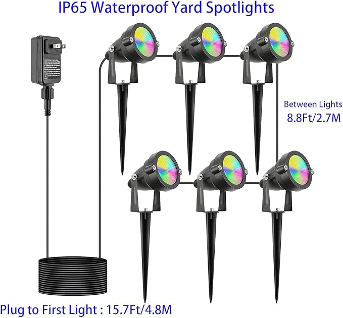 24W Halloween SpotLights with Timer, IP65 Waterproof Metal Landscape Lights RGB Spot Lights Outdoor Color Changing Spotlight for Yard Garden, 6 Lights