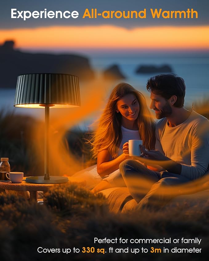 Electric Infrared Patio Heater, Indoor & Outdoor 1500W Electric Tabletop Heater with IP55 Waterproof, Tip-Over Protection, Quiet Operation, Perfect for Garden, Balcony, Garage, Backyard