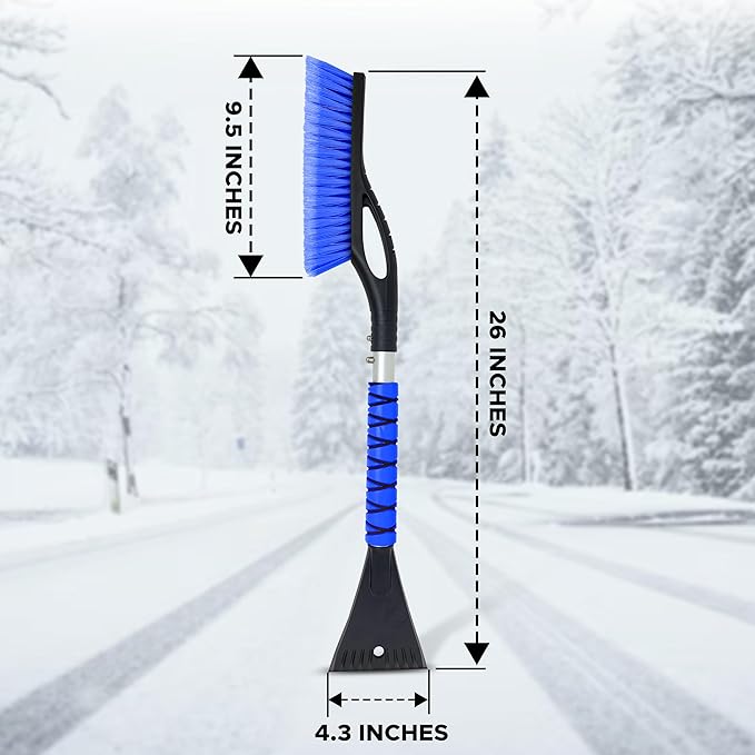 27" Snow Brush and Ice Scrapers for Car Windshield (3 Pack), Window Scraper with Ergonomic Foam Grip, Snow Removal for Car, Must Have Winter Car Accessories (Green, Blue & Pink)
