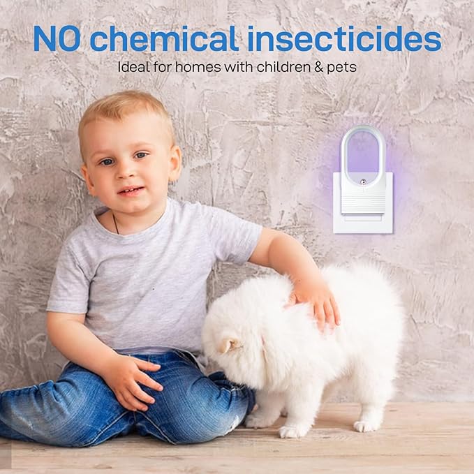 Flying Insect Trap, Insect Catcher, Indoor Fly Trap，Plug-in Bug Light Trap for Fruit Flies, Gnats and Houseflies (1 Device+5 Refills)