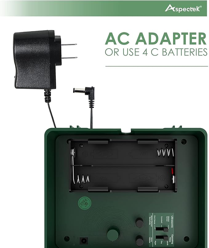 ASPECTEK Yard Sentinel Outdoor Ultrasonic Animal Repeller with Motion Sensor, Adjustable Volume, Waterproof, Extension Cord, Powerful Repel for Squirrel, Raccoon, Skunk, Rabbit, Fox, Deer, Etc