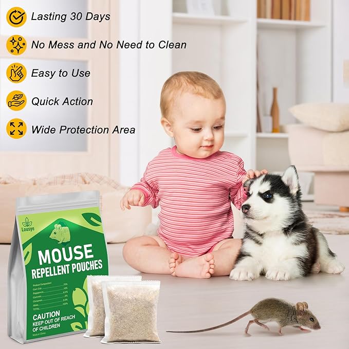 30 Pack Mouse Repellent Pouches,Rodent Repellent for Car Engines,Mouse deterrents That Works,Peppermint Oil to Repel Mice and Rat