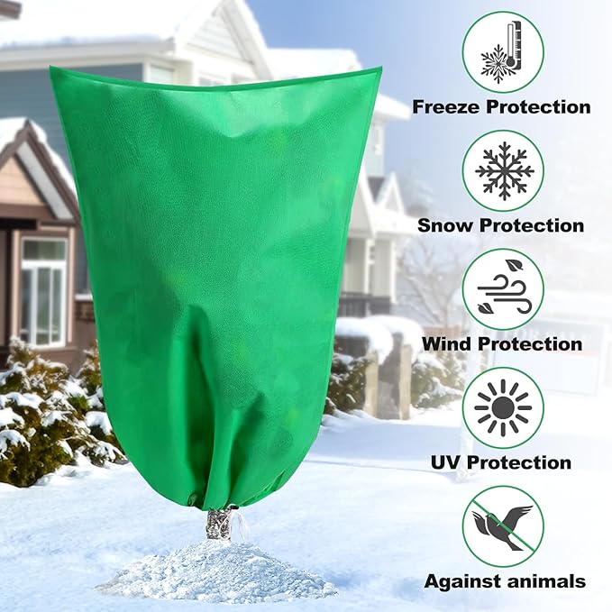 2 Pack Winter Plant Covers Freeze Protection, 31.4" X 47.2" Frost Cloths for Outdoor Plants with Zipper Drawstring, Tree Covers for Winter Cold Weather Covers Bags Shrubs Trees Jacket