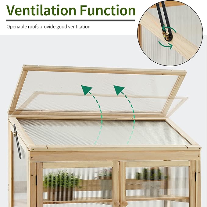 MCombo 2-Tier Wooden Cold Frame Garden Greenhouse Raised Flower Planter Shelf Bed Protection 6057-0160 (Natural)