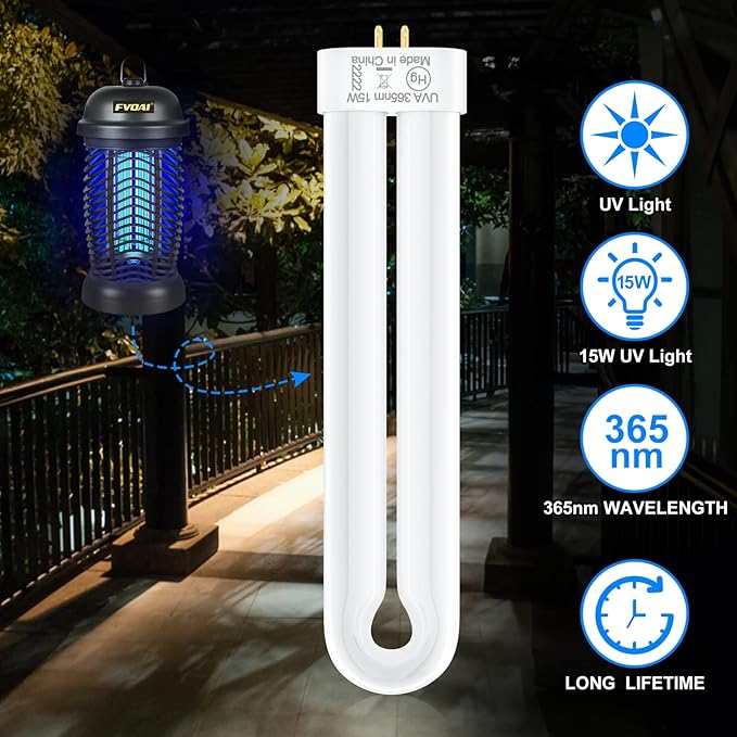 Replacement Bulb for X3,T6, T8, T9 K15 Bug Zapper Outdoor,15W,4-Pin Single U-Shaped Twin Tube Bulb