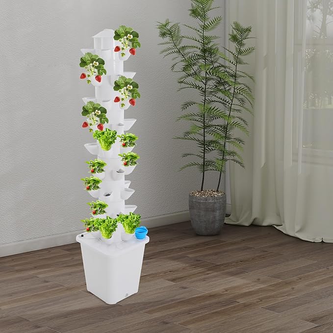 Hydroponic Growing Tower, 9 Tier Vertical Hydroponics Growing System Kit, 45 Plants Indoor Plants Growing System with Water Pump, Plants Germination Kit Soilless Cultivation Herbs
