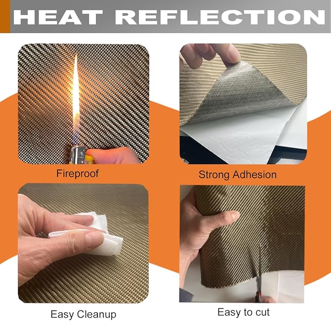Titanium Thermal Barrier Adhesive Backed Heat Blanket Heat Shield Mat 12'' X 24'' for wall behind grill, fireplace kitchen cabinet 2500 Degrees Fire Pit Mat Fireproof Grill Pad