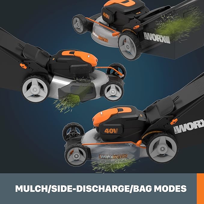 Worx Nitro 40V 20" Cordless Lawn Mower, 3-in-1 Electric Mower with Collapsible Handle, Push Lawn Mower with 7-Position Height Adjustment – 2 Batteries & Charger Included