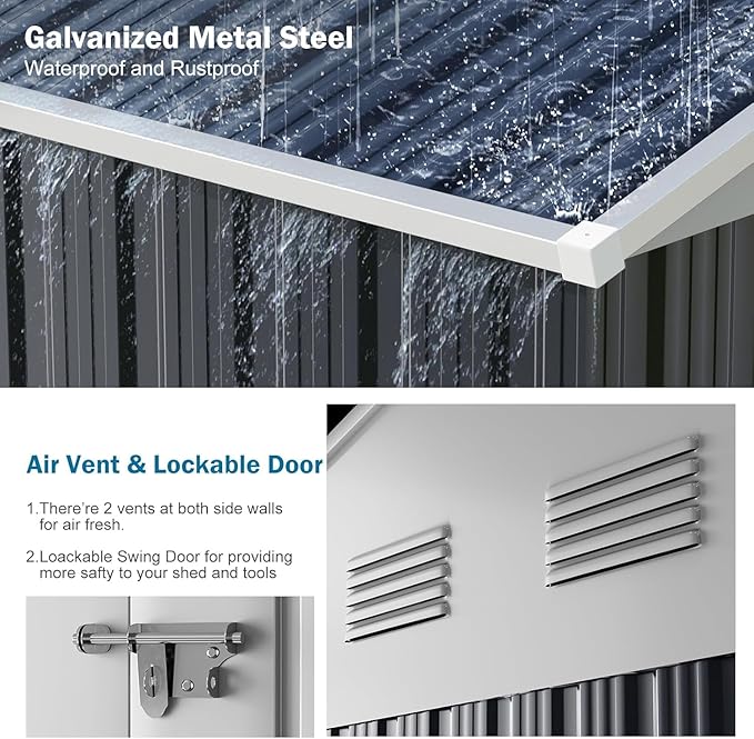 Restland 10x16 FT Outdoor Storage Shed with Floor Base Frame Reinforced Metal Shed with Clear Roof, Air Vent & Lockable Door Large Garden Tool Storage Sheds for Backyard, Garden, Lawn