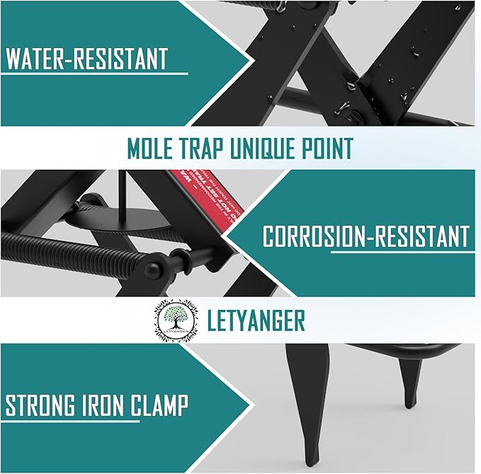 Mole Traps, Black Galvanized Steel Scissor Trap, Reusable Mole Gopher Traps, Mole Killer, Galvanized Steel Mole Scissor Trap, Ground Mole Trap for Lawns, 2 Pcs (Black)