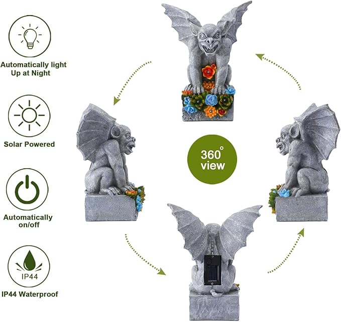 Gothic Gargoyle Garden Statues: Outdoor Sculptures with Succulent Lights Decor for Patio Lawn Yard Art - Gifts for Mom Grandma