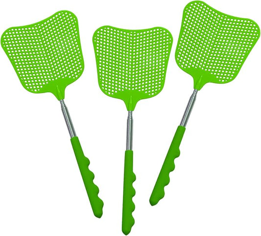Wapodeai 3 pcs Fly Swatter, Fly Swatters Plastic Telescopic, Large Bug Swatter That Work for Indoor and Outdoor. (3 Green)