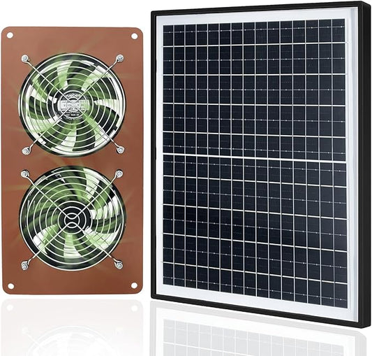 Zivif 20W Solar Panel Fan Kit, Dual 3500RPM Fans for Chicken Coop, Greenhouse, Shed, Intake & Exhaust, IP67 Waterproof, 360° Adjustable Mount, 8.8FT Cable
