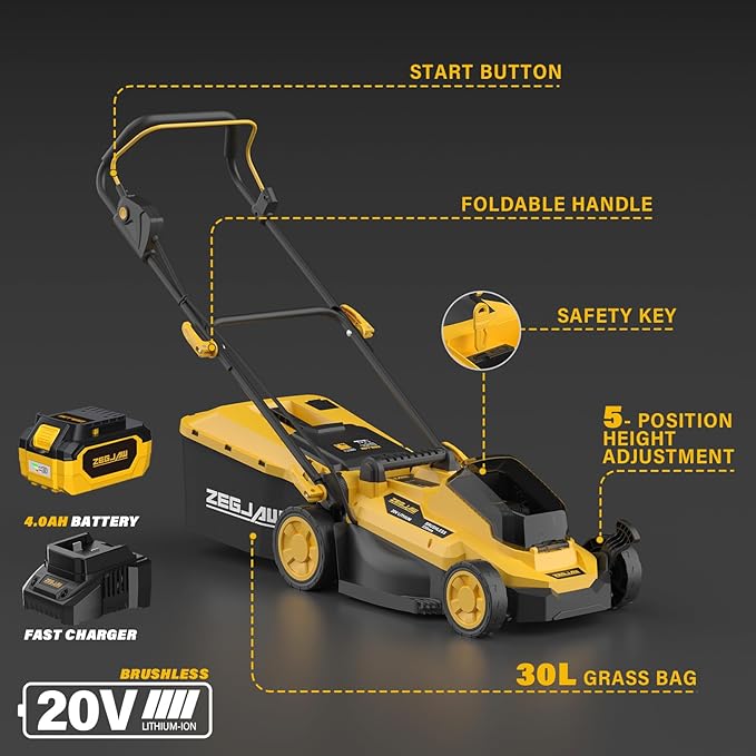 13-Inch 20V Electric Lawn Mower Cordless and 10-Inch 20V Weed Wacker Battery