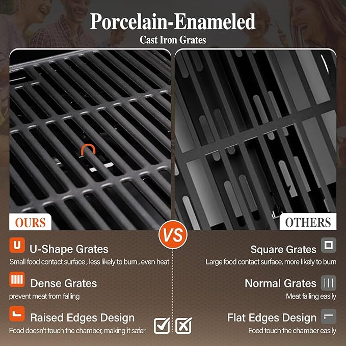 Sophia & William 4-Burner Gas BBQ Grill with Side Burner and Porcelain-Enameled Cast Iron Grates, 42,000BTU Propane Grills Outdoor Cooking Barbecue Grill Cabinet Style, Golden