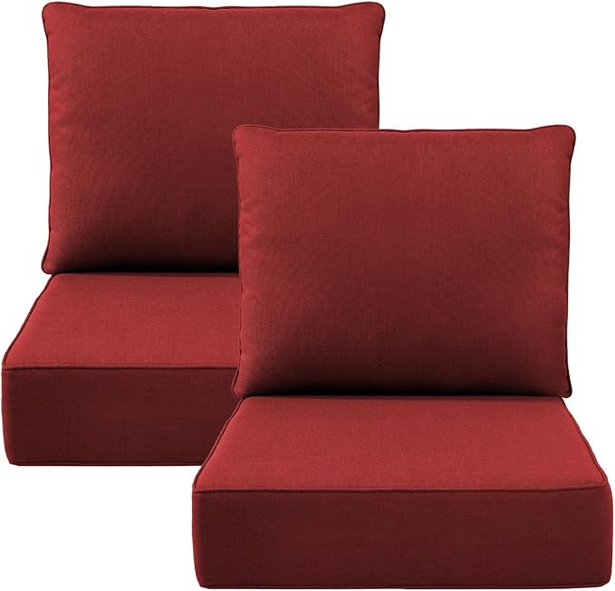 Luxury 6" Outdoor Cushions for Patio Furniture, 24x24x6 Thick Seat Cushion Set of 2, Fade Resistant Couch Chair Replacement Cushions High Density Deep Wicker Chair Cushion w/Removable Cover, Red