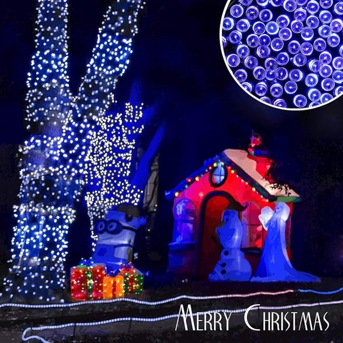 Joomer Blue Solar Christmas Lights, 2 Pack Total 144 FT 400 LED 8 Modes Waterproof Outdoor for Christmas Decorations