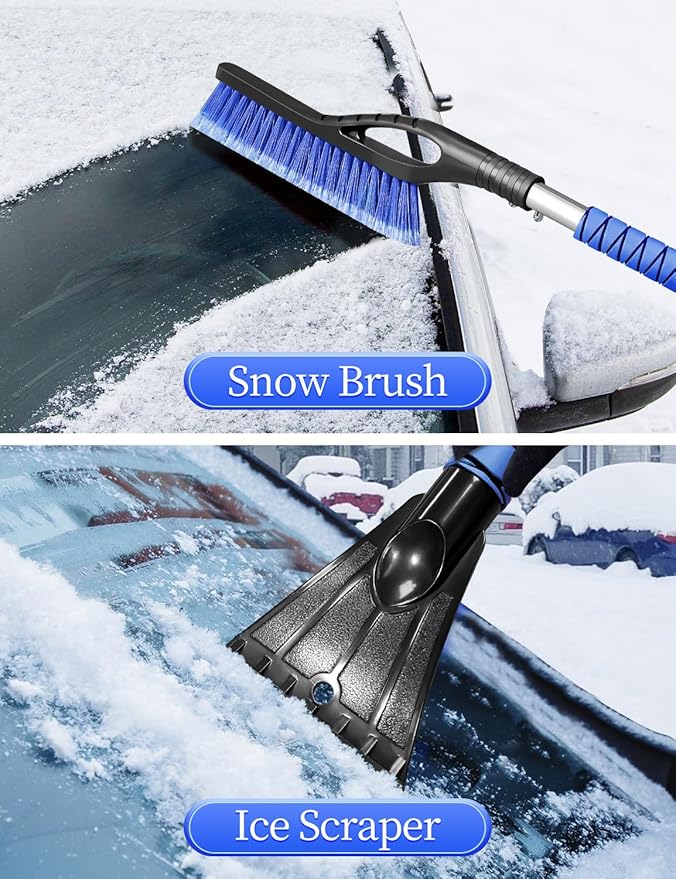 HEEYA 27 Inch Ice Scraper and Brush for Car, Snow Brush and Ice Scraper with Foam Grip, Detachable Snow Scraper for SUV Truck Jeep Vehicle Auto Windshield Window - Blue