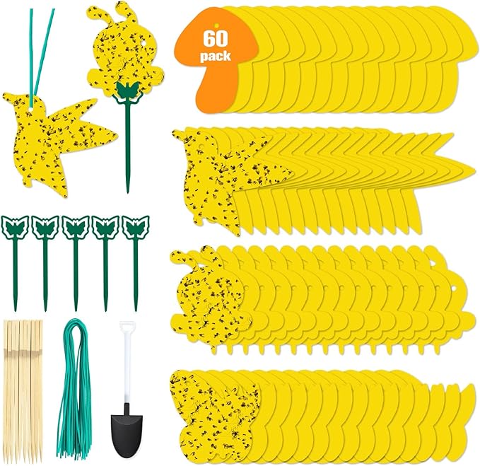 60 Pack Yellow Sticky Traps Fungus Gnat Sticky Traps, Gnat Traps for House Indoor Gnat Killer Indoor, House Plant Gnats Bugs Sticky Killer Fruit Fly Traps for Indoor