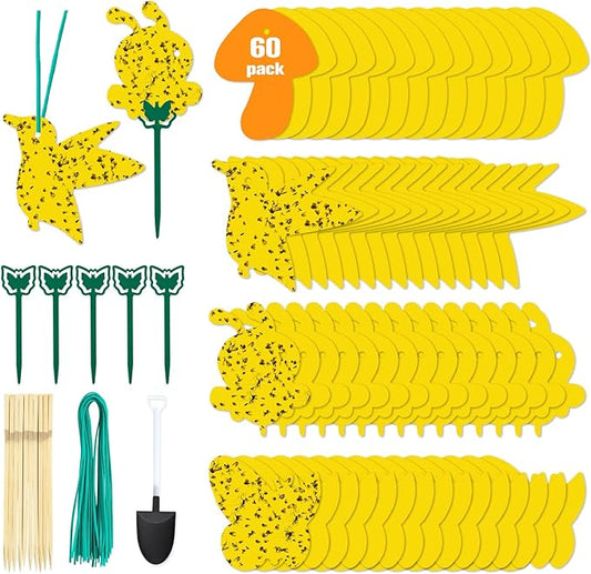 60 Pack Yellow Sticky Traps Fungus Gnat Sticky Traps, Gnat Traps for House Indoor Gnat Killer Indoor, House Plant Gnats Bugs Sticky Killer Fruit Fly Traps for Indoor