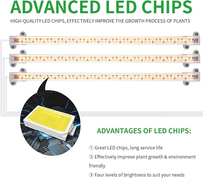 LED Grow Light Strips, Full Spectrum Plant Growing Lights for Indoor Plants 3500K, 144 LEDs Plant Lamp with 3/9/12H Timer, 10 Dimmable Levels, 3 Head 13 Inches