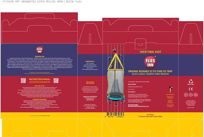 EZ Fly Cage Ranch Fly Trap with 2 Flies Inn Fly Attractant Bait Refill, Low Odor, Reusable, Built to Last for Years