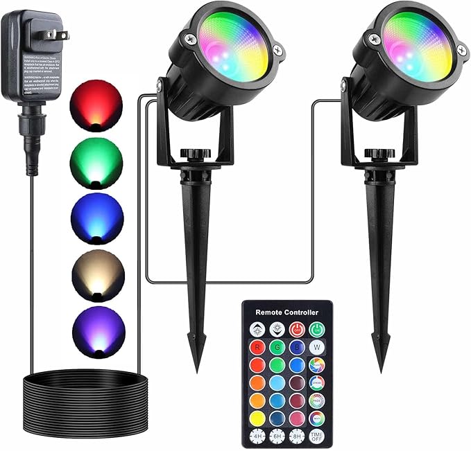 Halloween Spotlights Outdoor Color Changing Yard Spot Lights 10W Timer Waterproof Memory Dimmable Remote Control with Spiked Stand for Lawn Garden Porch Landscape Pathway, 2 in Set