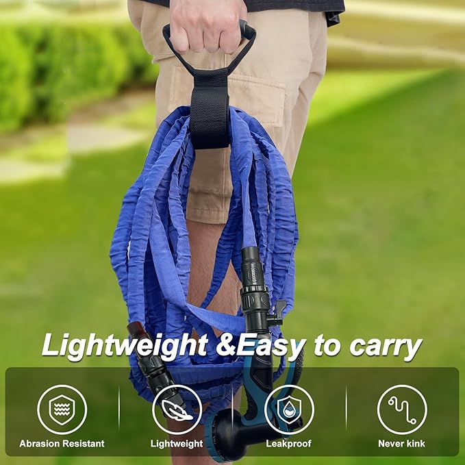 Garden Hose, 2025 Upgraded Non-Expanding Water Hose Sturdy & Lightweight 3/4 Hose, No-Kink, Tough & Flexible Water Pipe, Crush-Proof for Yard, Lawn, Outdoor, Car Wash (Blue, 75FT)