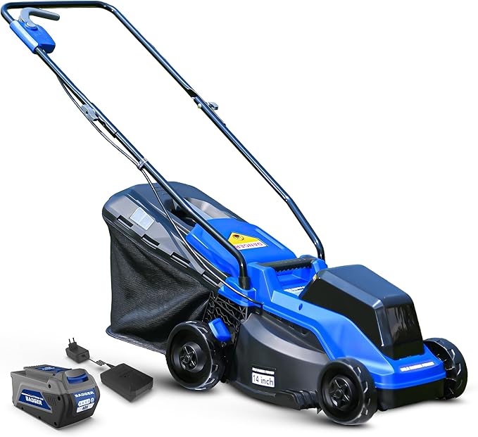 Wild Badger Power Electric Lawn Mower 40V Brushless 14" Cordless&Push, 5 Cutting Height Adjustment, 4Ah Battery and Super Charger, Blue
