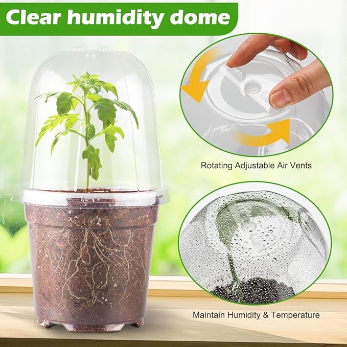 30 Pcs Clear Plastic Humidity Dome, Adjustable Ventilation Plant Cloche for Seedlings Fits 6Inch Nursery Pots, Reusable Transparent Grow Dome Cover for Seed Starter Pots Outdoor Gardening Plant Growth