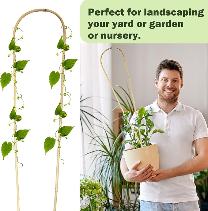 Natural U-Hoops Bamboo Plants Trellis 4Ft, Garden Trellis U-Shape for Climbing Plants, Garden Arch Support for Potted Plants, Vines, Ivy Climbing Plants, Flowers-3 Pack
