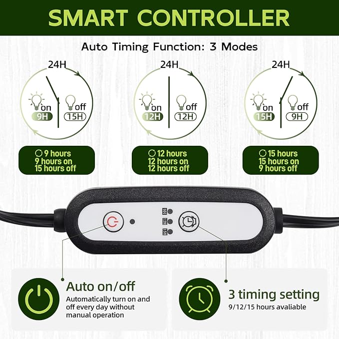 Hlite 16inch 2 Pack LED Grow Lights - Linkable Grow Lights for Indoor Plants, Full Spectrum Plant Lights Plug and Hanging Design with Auto On/Off Timer Hanging Grow Light from Seedling to Flowering