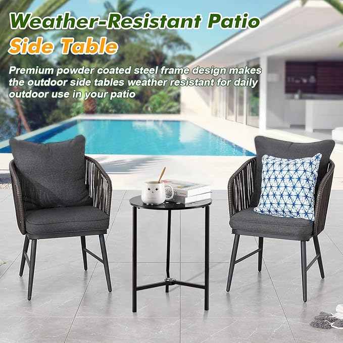 1 Pack 13" Metal Outdoor Side Tables Small Black Outside End Table for Patio Round Accent Corner Stand for Small Spaces Weather-Resistant Coffee Table for Balcony Porch Plant Stand, Starlight Pattern