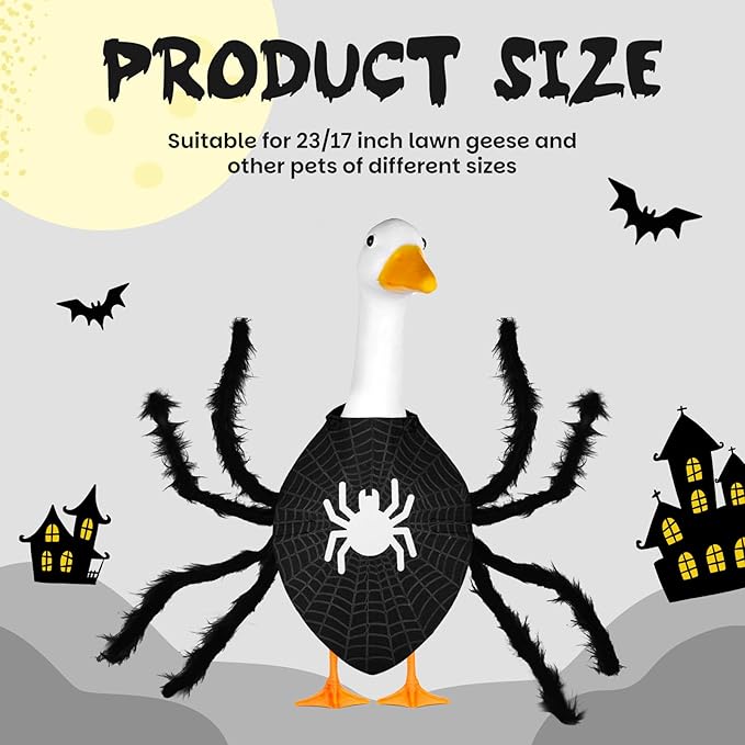 Halloween Spider Porch Goose Outfits 23inch Plastic Cement Goose Statue Costume, Fall Lawn Geese Sculpture Clothes for Garden Yard Patio Party Decoration