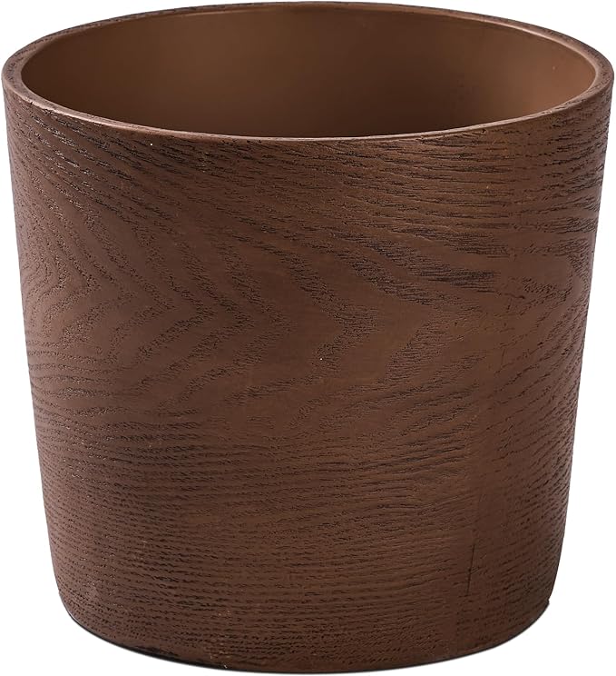 Ekirlin 7 inch Plant Pot, Resin Mahogany Texture Flower Planters with Drain Hole, Removable Rubber Stopper and Non-Slip Soft Pad - for Most Plants and Flowers