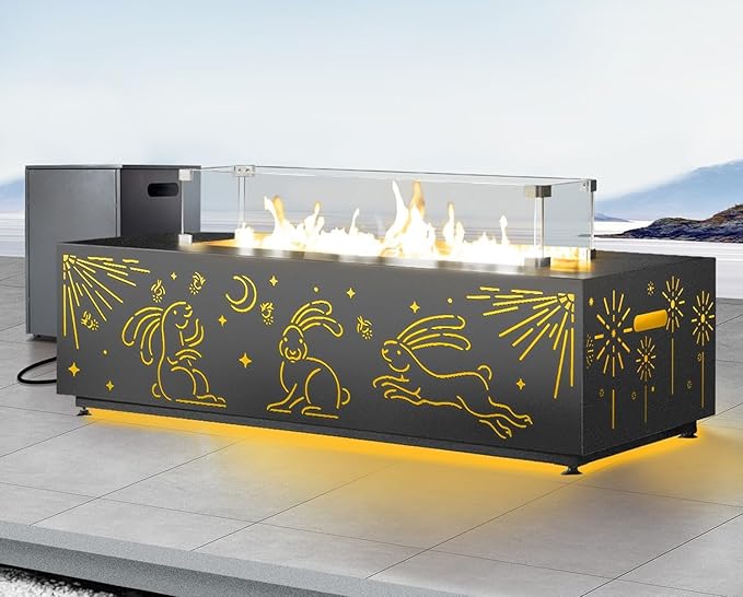 NICESOUL 42'' Natural Gas/Propane Fire Pit Rectangular, Low Profile Firepits with Tank Table for Outside Patio, 50000 BTU Outdoor Fireplace with LED Lights Lamp for Backyard Garden, CSA, Dark Grey