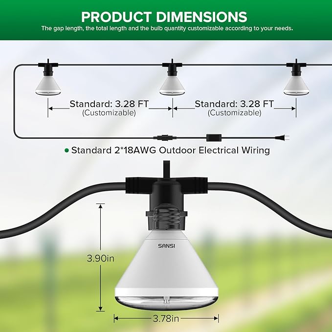 SANSI 192W String LED Grow Light, 1500W Equiv. Full Spectrum 4000K Daylight Plant Light, 120° Wide Beam Angle IP54 Waterproof High PPFD LED Lamp Outdoor for Greenhouse