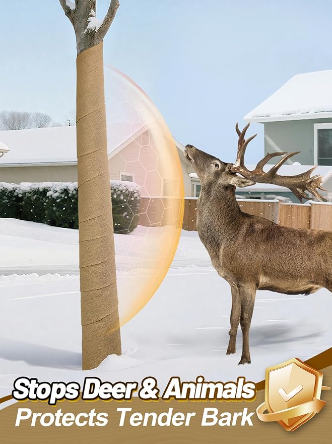 ANPHSIN 4 Rolls Natural Burlap Tree Wraps - 7.8in × 9.8ft Winter Burlap Rolls, Tree Trunk Guard Wrap, Plants Antifreeze Bandage to Protect Bark & Keep Plants Warm