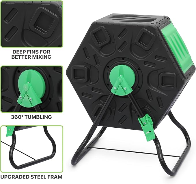Magshion 1 x 17 Gal Outside Chamber Compost Tumbler from BPA Free Material, Outdoor All-Season Fast-Working High Volume Composter Tumbling Bin, Sliding Door