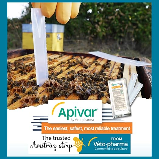 Apivar Strips Varroa Mite Treatment for Honey Bees with Easy Rip Strips 97-99% Effective Against Mites (60 Pack)
