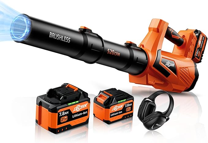 17000 RPM Cordless Leaf Blower with DECERK 7.8AH Battery - 530CFM Powerful Brushless Motor for Lawn Care, 5-Speed Turbo Electric Blower for Dust, Wet-Leaves, Car, Gutters, Lightweight Garden Tool