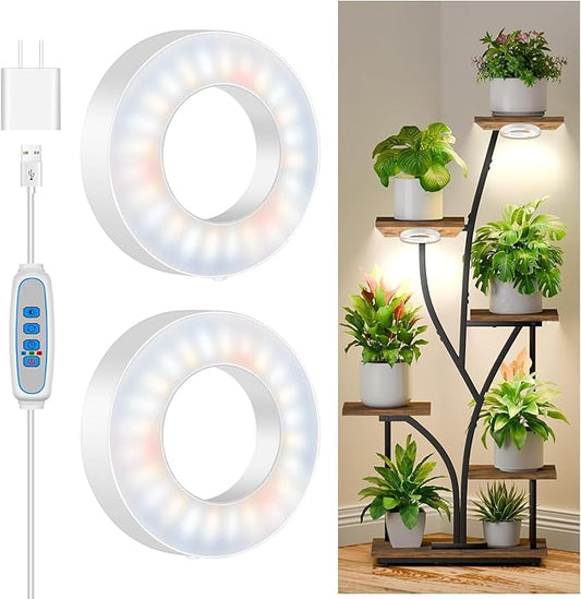 Grow Lights for Indoor Plants, 5000K 96 LEDs Full Spectrum Small Plant Grow Light with 6/12/16H Timer, 3 Color Modes, 3.5" Under Cabinet Grow Lamp for Small Plants, Succulents (2-Head)