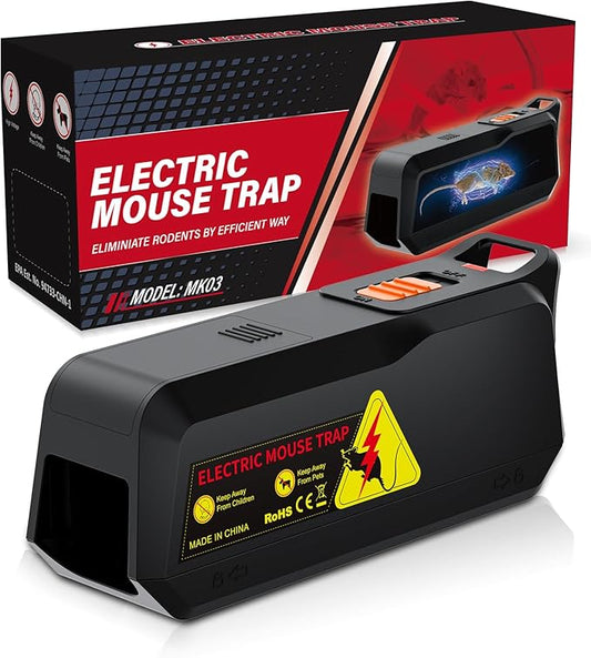 Electric Mouse Trap Zapper with Powerful Voltage, Effective Electronic Mouse Traps Indoor for Home, No-Touch Disposal, Reusable Mice Catcher for Kitchen, Living Room, Garage and More (1, Black)