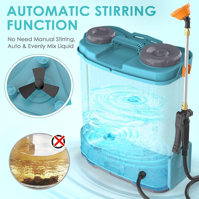 Seeutek Backpack Sprayer Battery Powered 4.2 Gallon, 0-100 PSI Electric Back Pack Sprayer with Mix Function, Weed Yard Sprayer with Telescopic Wand, 6 Nozzles, 21V 2.6Ah Battery & Charger Included