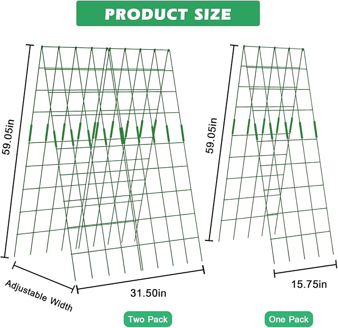 DoCred Cucumber Trellis, 59" High 2 Pack Foldable A Frame Trellis for Raised Bed Climbing Plants, Vegetables, Includes Plant Support Clips, Twist Ties, Plastic Ties- Made from PVC-Coated Steel