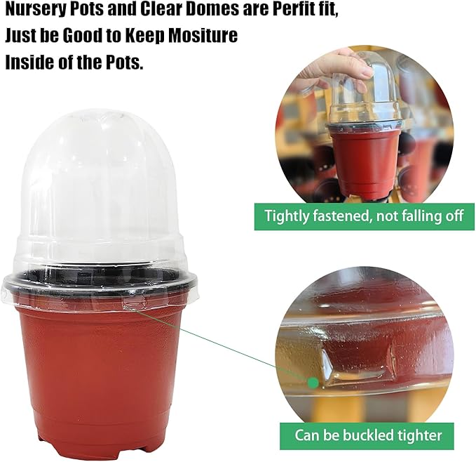 Plant Nursery Pots with Humidity Domes, 25 Sets 4 Inch Soft Nursery Pots Quality Ones (25 Red Pots + 25 Clear Lids), Seeds Starter Pots Small Planter Containers