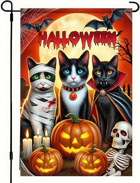 Halloween Cat Garden Flag 12x18 Vertical Double Sided Happy Halloween Pumpkin Holiday Outside Decorations Yard Flag