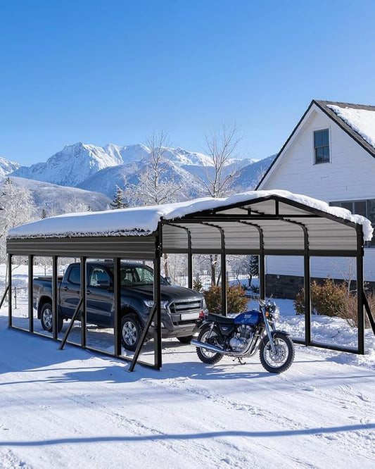 12x25FT Metal Carport, Extended Heavy Duty Carport with Reinforced Frame & Side Support Poles for All-Weather, Large Outdoor Car Port for Pickup Trucks, Boats, Cars & Tractors