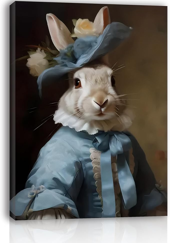 Jatinoo Easter Decorations Rabbit Decor Vintage Bunny Wall Art Dressed Bunny posters gothic home decor for room aesthetic 11.5 X 15 Inches